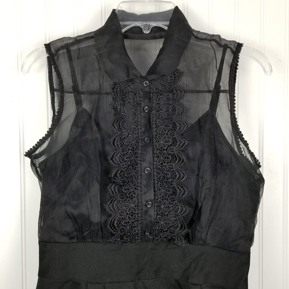 Eci NY Black Silk Lace Sheer Babydoll Size 6 Y2K Whimsigoth Romantic Coquette - Picture 2 of 13